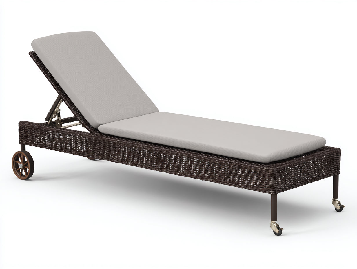 Bain de soleil-Résine tressée-Tissu-Métal-208x70x92 cm-Marron foncé-Grège-Contemporain