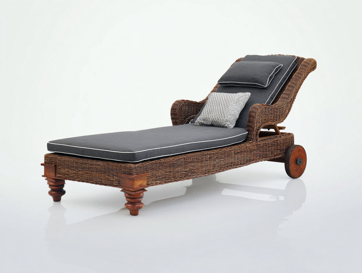 Bain de soleil-Résine tressée-Tissu-Bois-214x78x102 cm-Marron foncé-Anthracite-Colonial