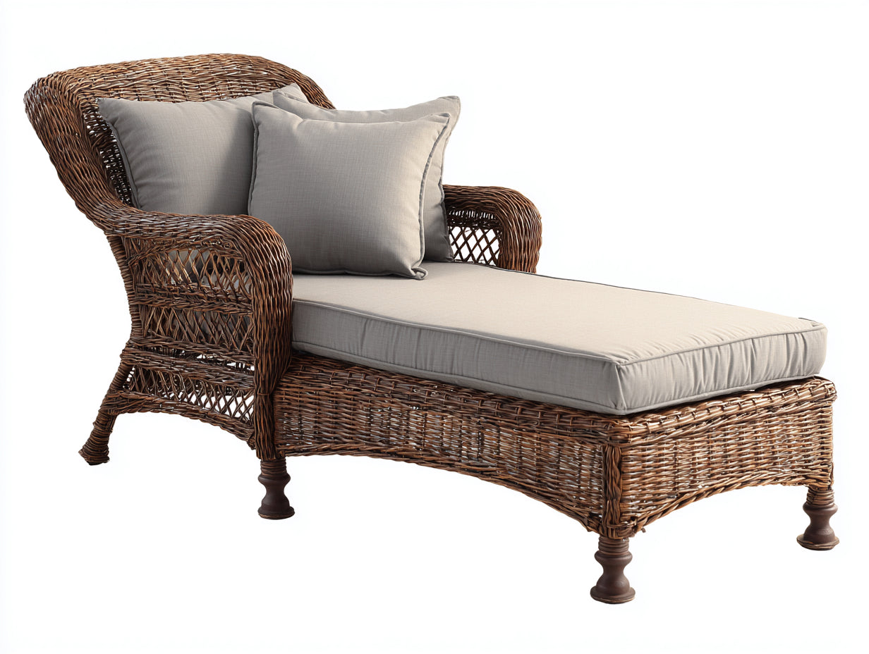 Bain de soleil-Résine tressée-Tissu-Bois-188x82x96 cm-Marron-Gris clair-Classique