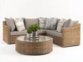 Canapé de jardin - rotin-verre-tissu - 278x278x80 cm - brun naturel-gris clair - style contemporain
