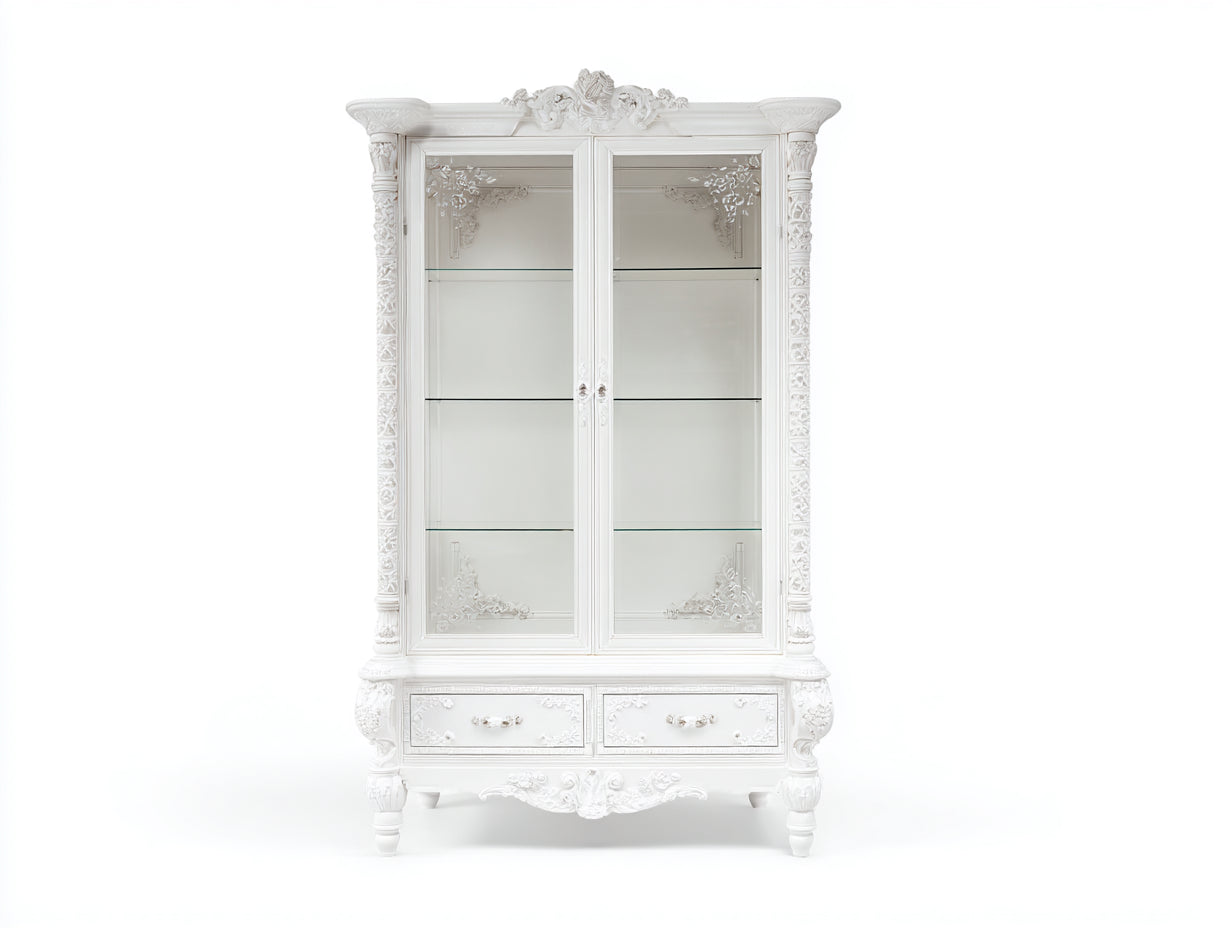 Vitrine - bois-verre - 104x46x218 cm - blanc - style louis xv