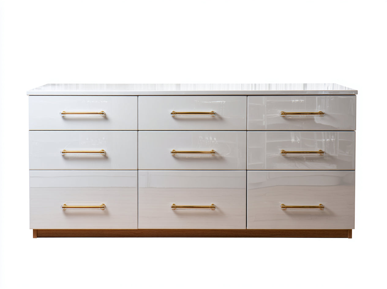 Commode-Panneaux MDF-Métal-180x45x82 cm-Blanc-Or-Moderne