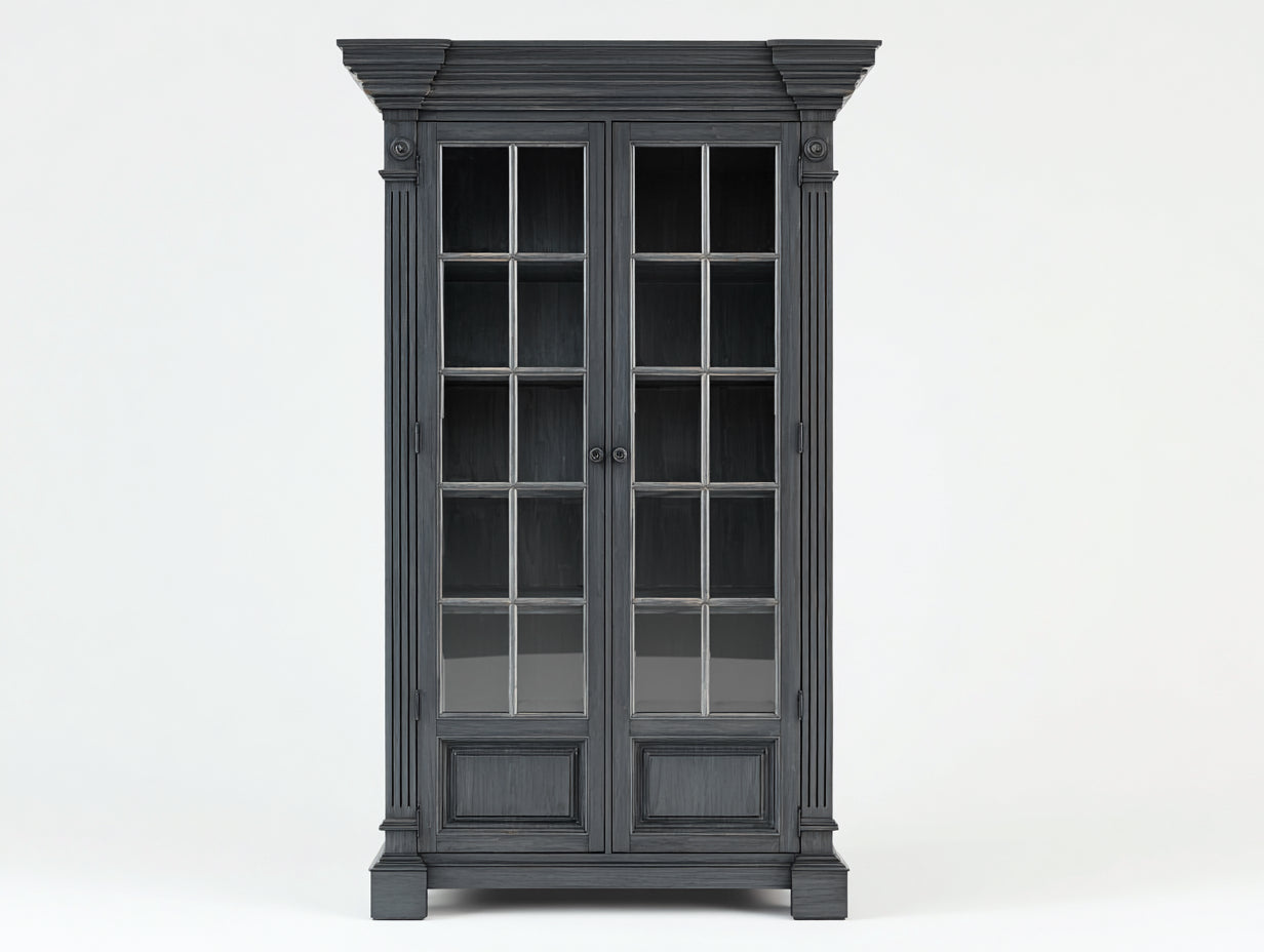Vitrine - bois-verre - 102x44x208 cm - gris foncé - style classique