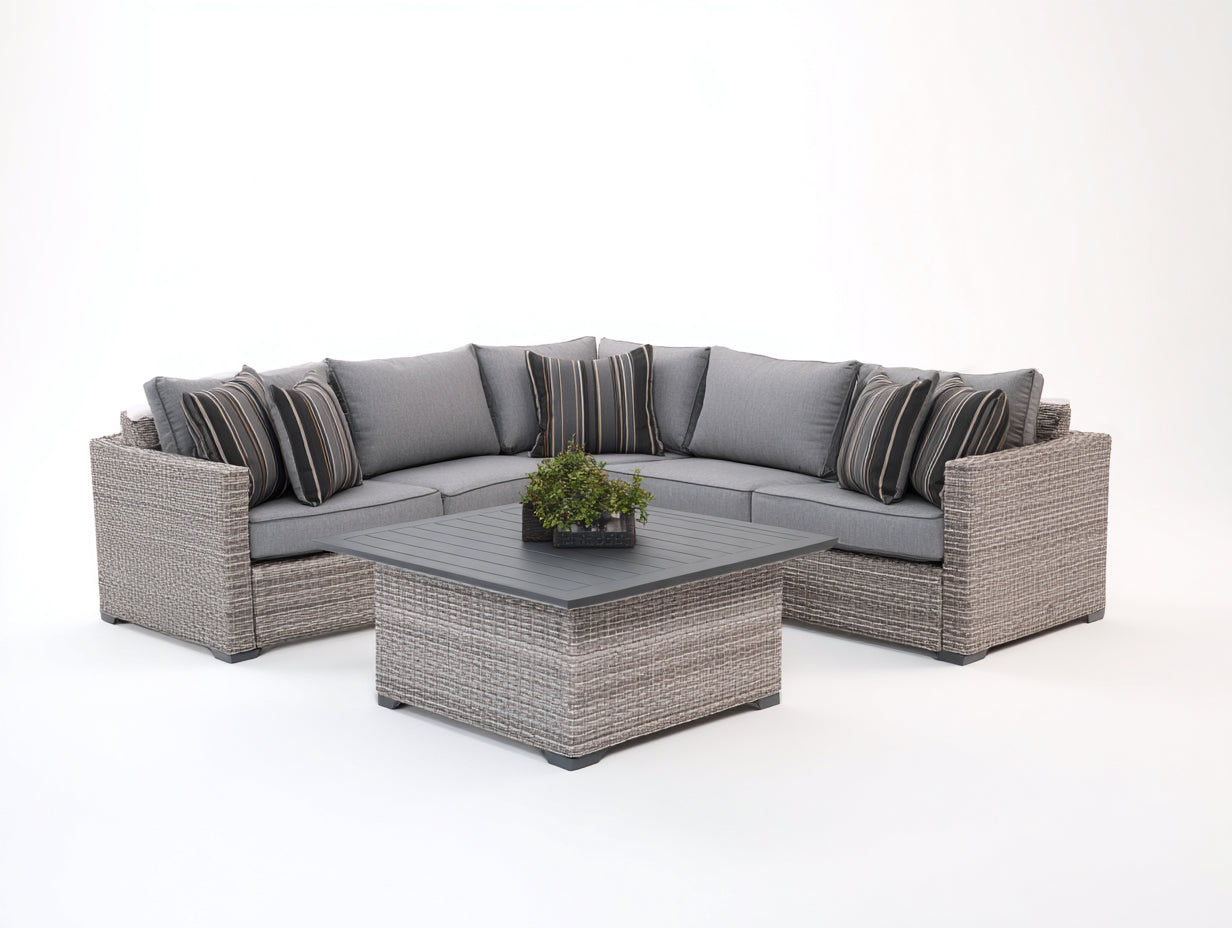 Canapé de jardin - rotin-métal-tissu - 286x286x82 cm - gris clair-gris anthracite - style moderne