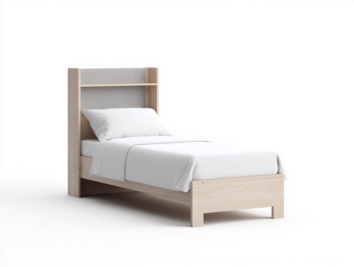 Lit simple-Bois-Tissu-200x100x108 cm-Chêne clair-Gris-Moderne