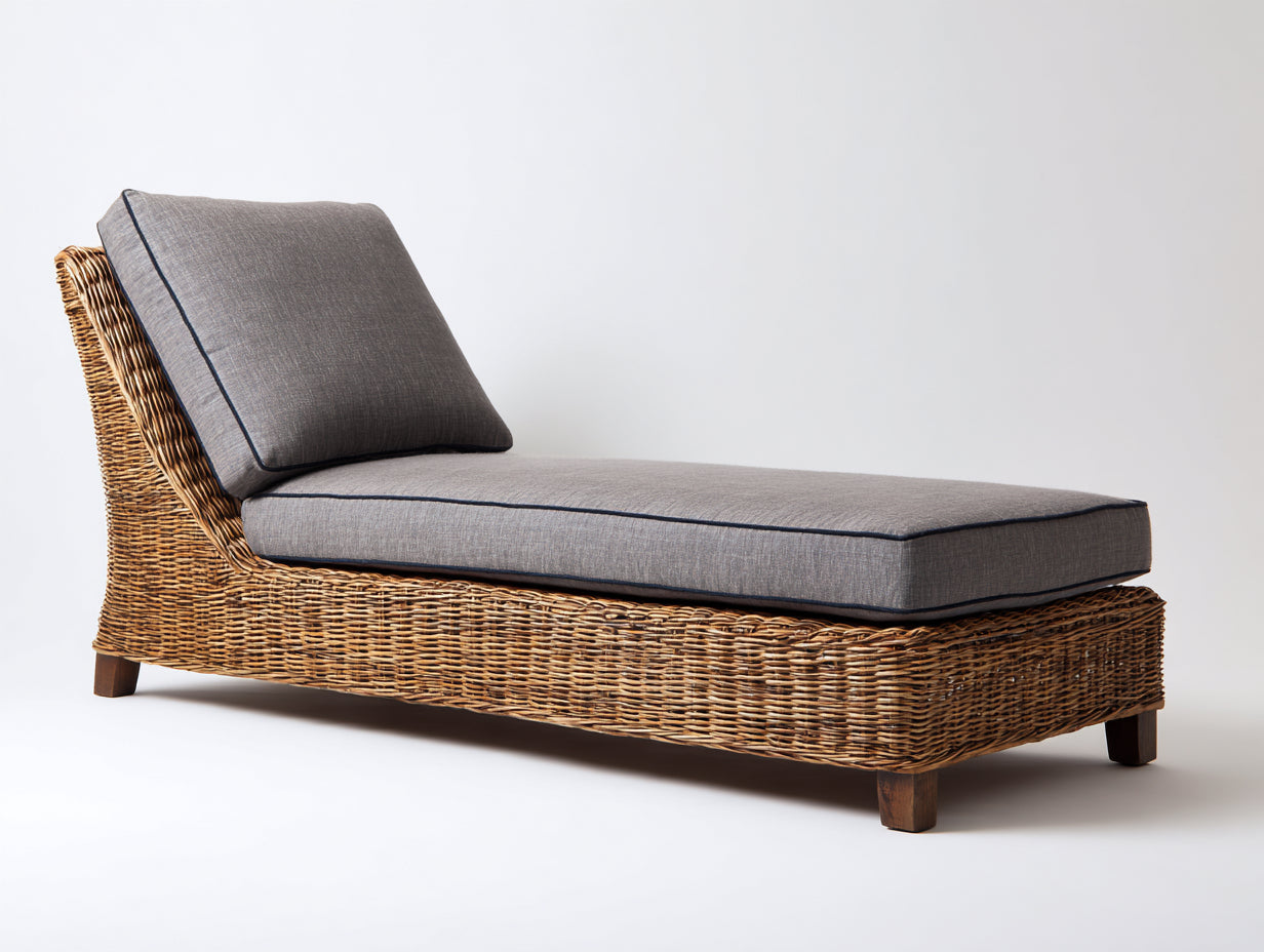 Bain de soleil-Résine tressée-Tissu-Bois-198x74x86 cm-Naturel-Gris-Bohème