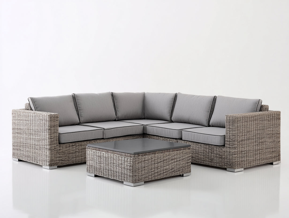 Canapé de jardin - rotin-verre-tissu - 292x292x84 cm - gris clair-gris anthracite - style moderne