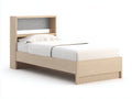 Lit simple-Bois-Tissu-200x100x110 cm-Chêne clair-Gris-Fonctionnel