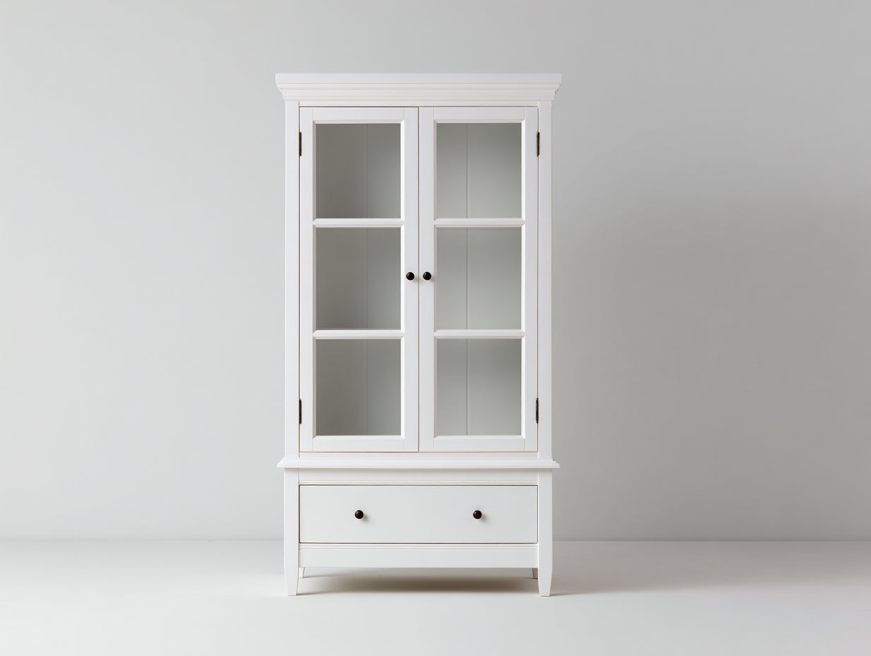Vitrine - bois-verre - 78x36x172 cm - blanc - style contemporain