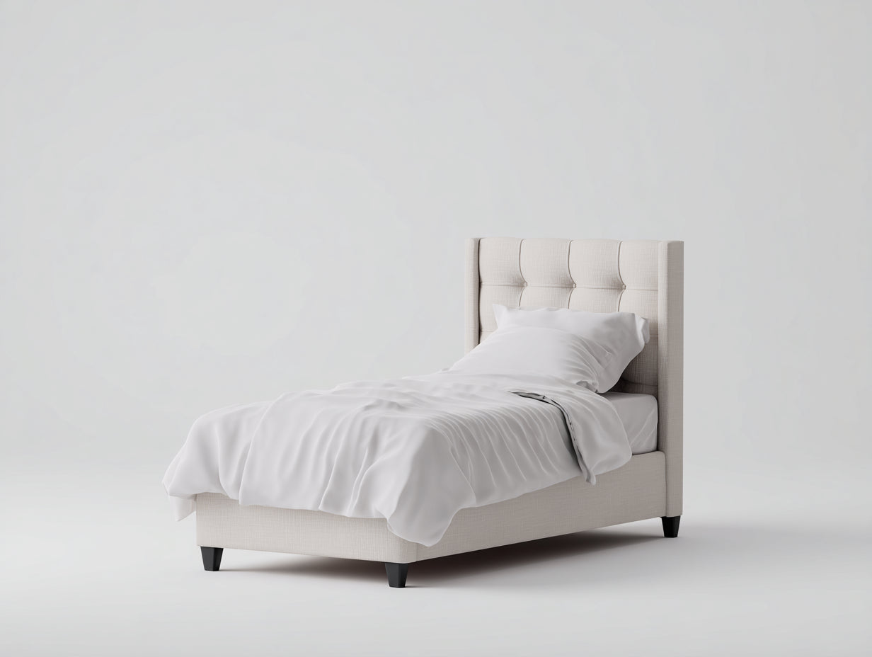 Lit simple-Tissu-200x100x115 cm-Beige clair-Style contemporain