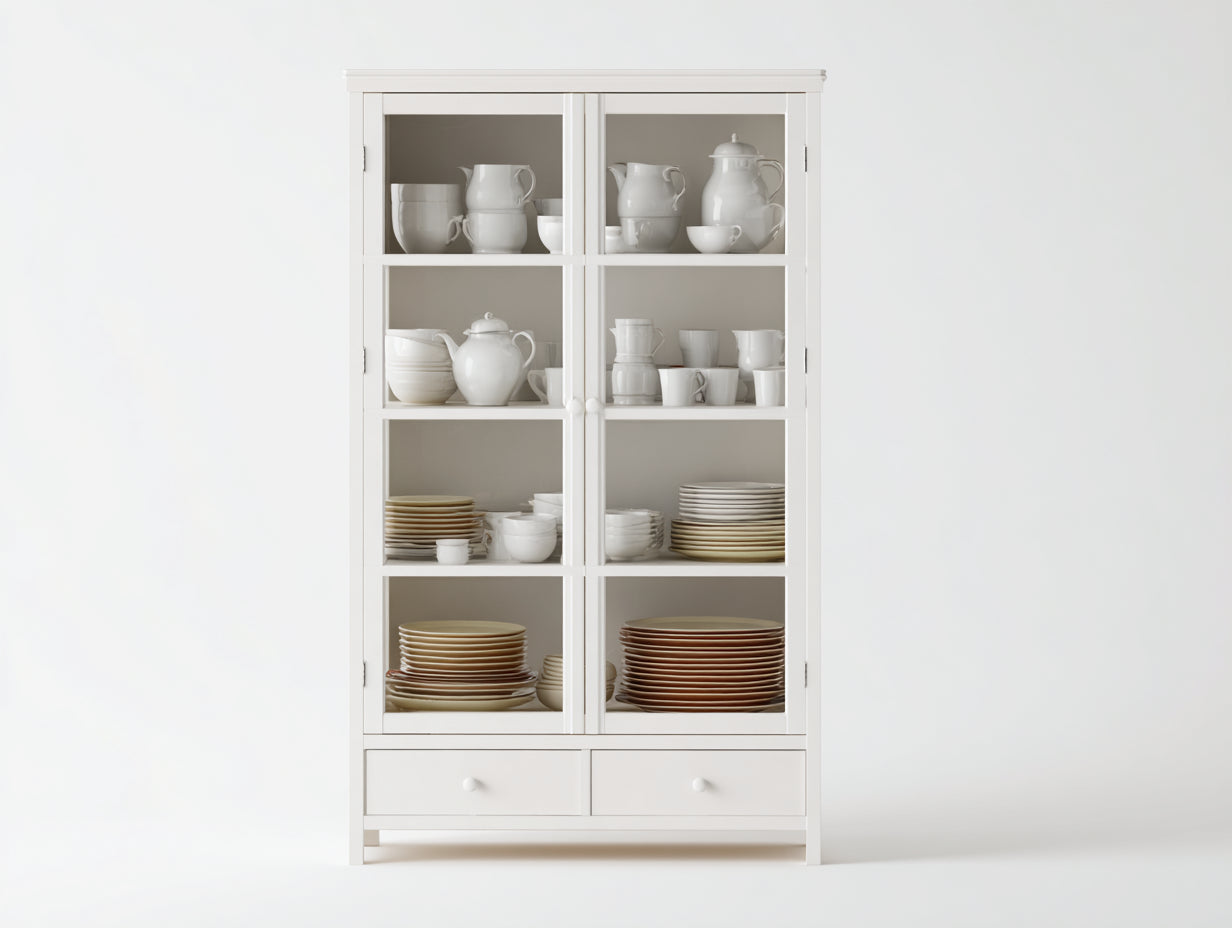 Vitrine - bois-verre - 88x38x182 cm - blanc - style scandinave