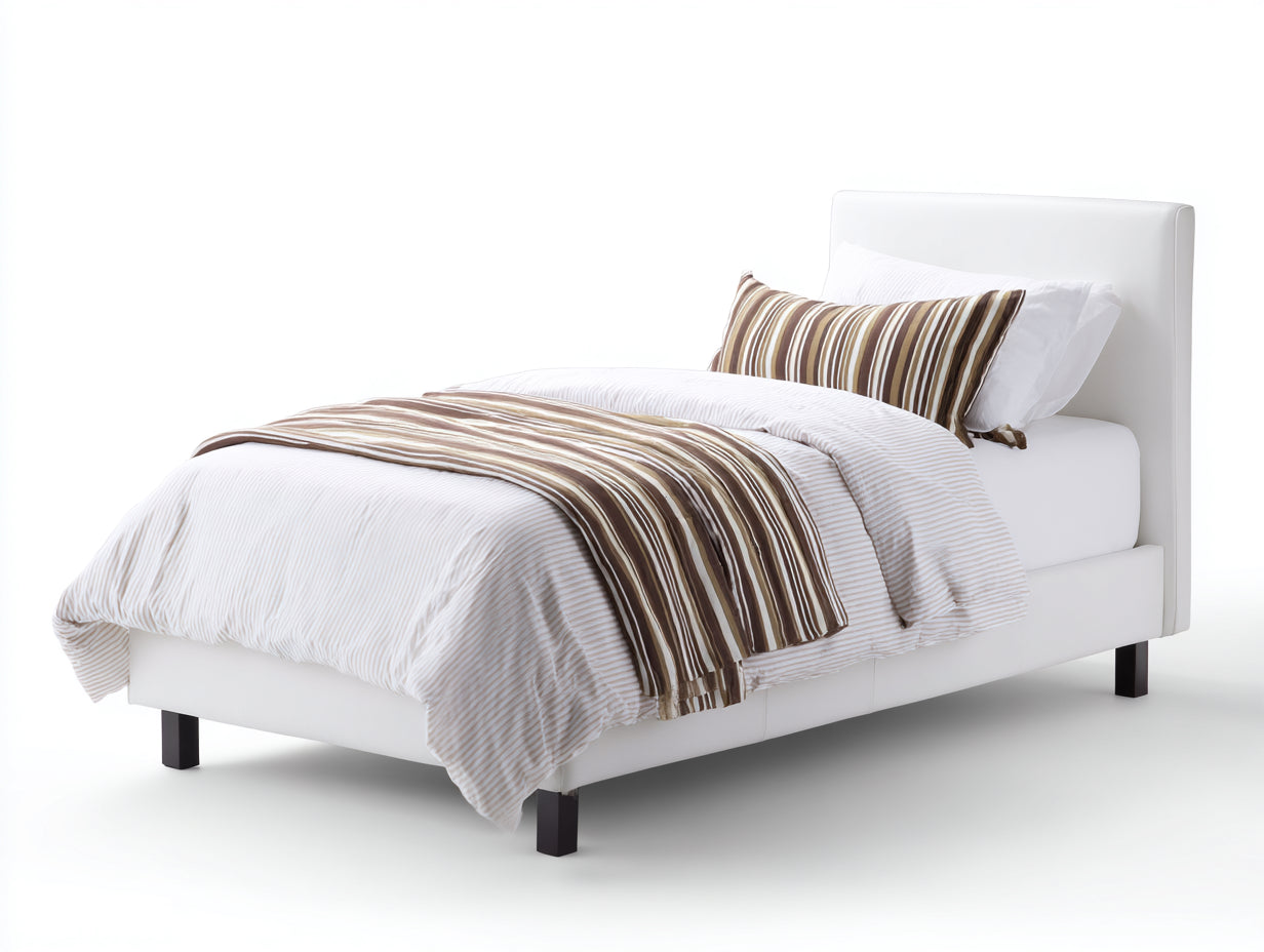 Lit simple-Similicuir-200x100x95 cm-Blanc-Design contemporain