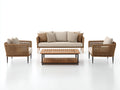 Canapé de jardin - rotin-métal-bois-tissu - 210x80x82 cm - beige naturel-crème-brun bois-noir - style contemporain