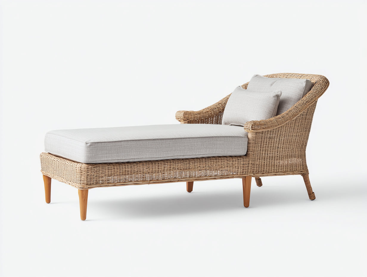 Bain de soleil-Résine tressée-Tissu-Bois-194x79x92 cm-Naturel-Beige-Naturel
