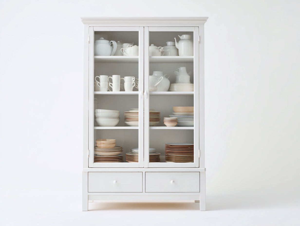 Vitrine - bois-verre - 96x42x188 cm - blanc - style campagne