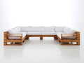 Canapé de jardin - bois-tissu - 340x210x76 cm - brun bois-blanc cassé - style industriel