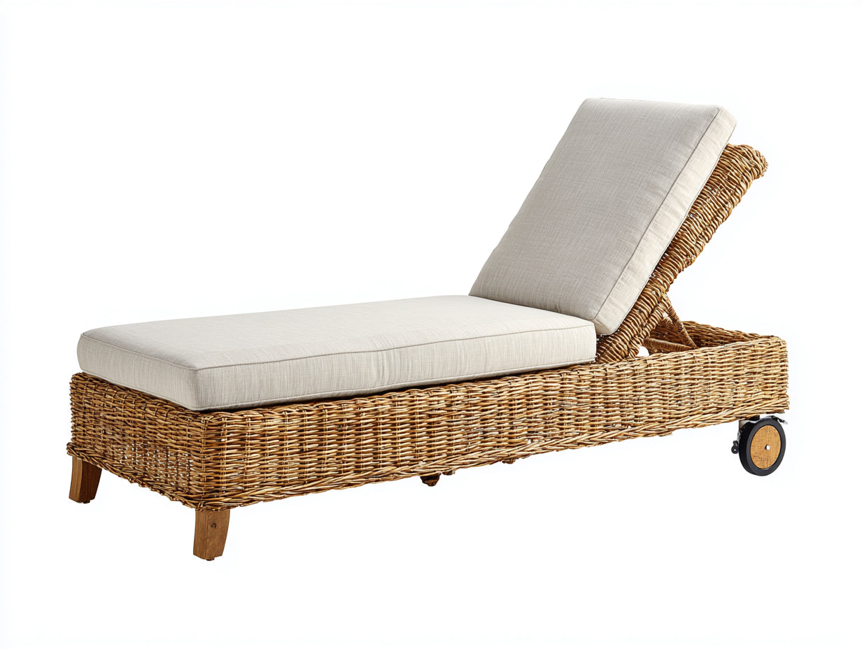 Bain de soleil-Résine tressée-Tissu-Bois-202x72x88 cm-Naturel-Beige-Naturel