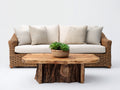 Canapé de jardin - rotin-bois-tissu - 198x88x84 cm - beige clair-brun naturel - style naturel