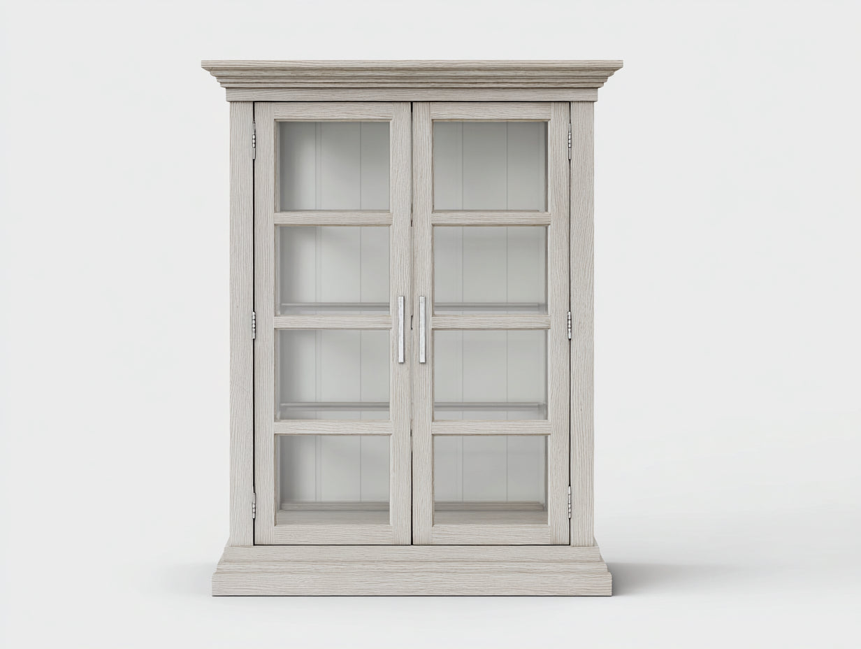 Vitrine - bois-verre - 74x30x118 cm - gris clair - style minimaliste