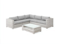 Canapé de jardin - rotin-verre-tissu - 268x268x78 cm - gris clair-gris perle - style moderne