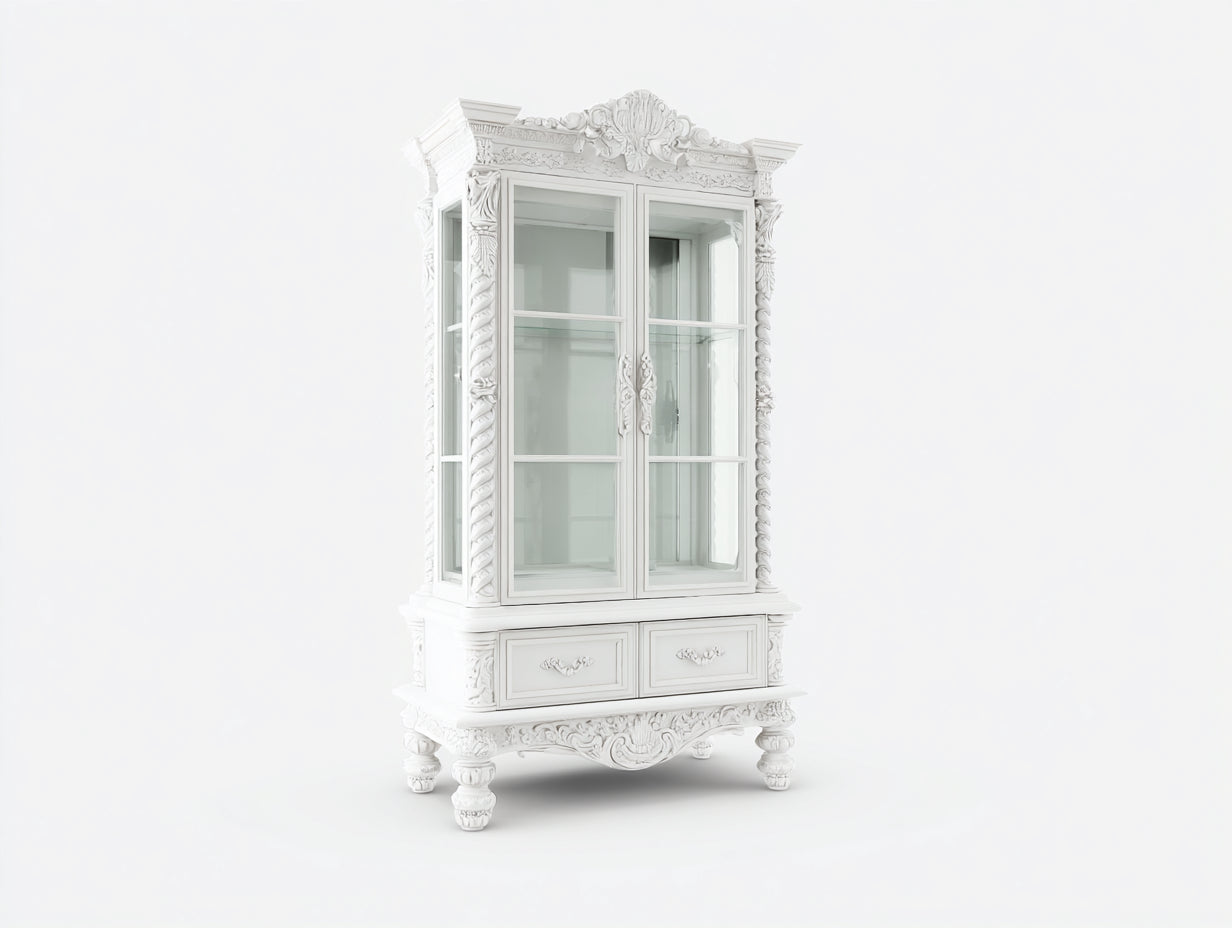 Vitrine - bois-verre - 94x42x206 cm - blanc - style baroque