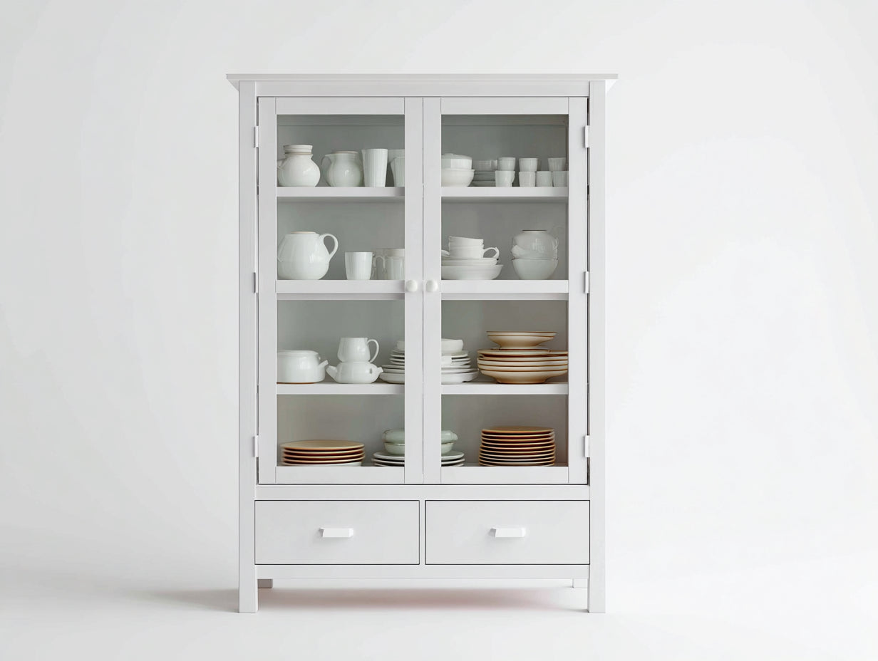 Vitrine - bois-verre - 90x40x180 cm - blanc - classique