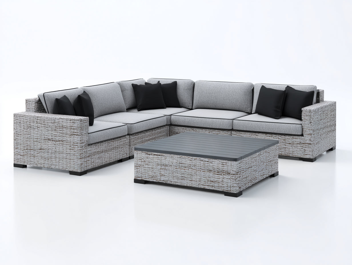 Canapé de jardin - rotin-tissu - 292x292x82 cm - gris clair-gris anthracite - style moderne